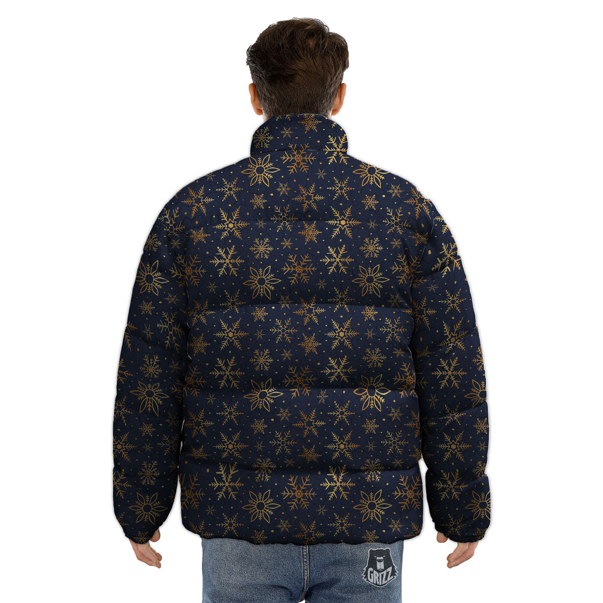 Snowflake Golden Print Puffer Jacket-grizzshop