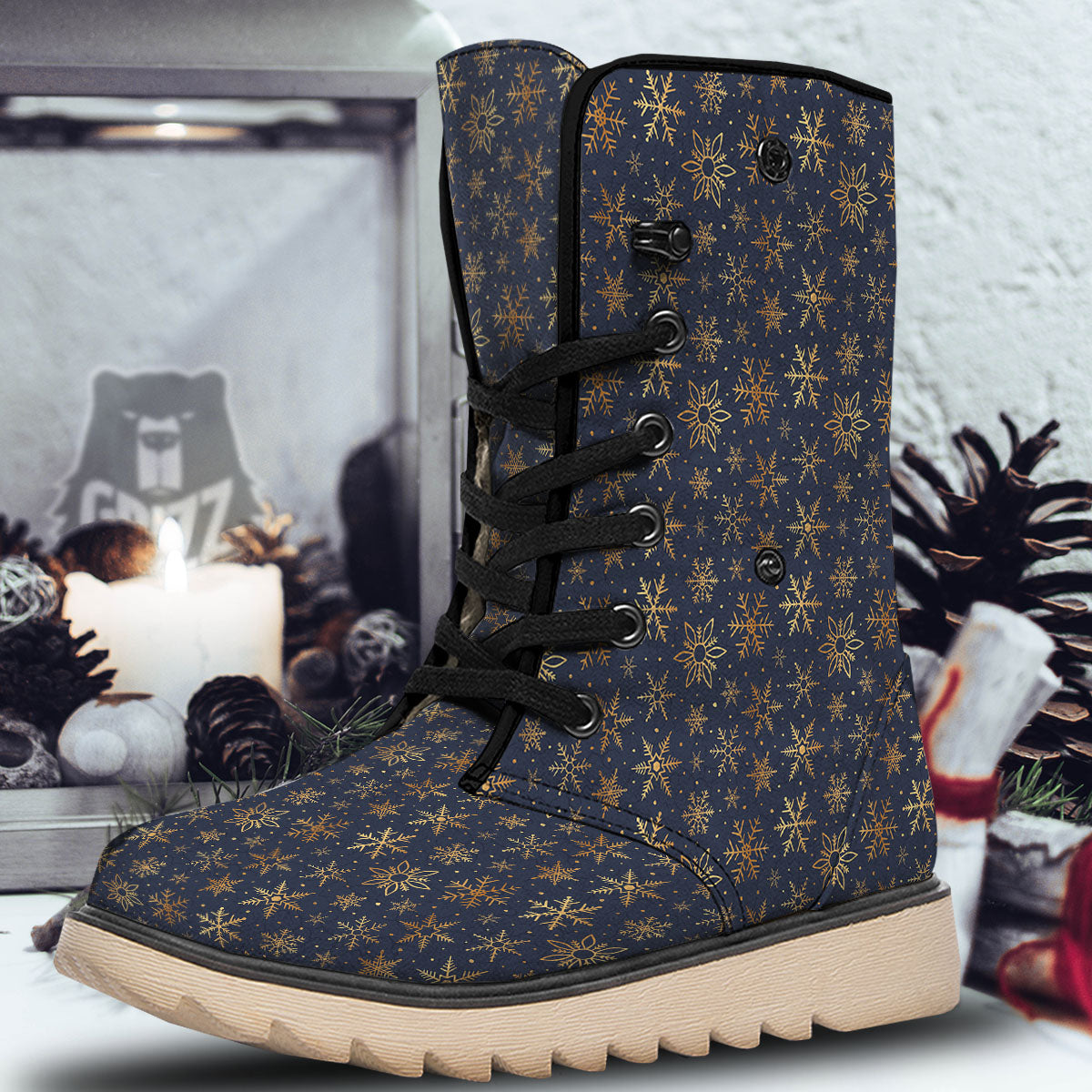 Snowflake Golden Print Snow Boots-grizzshop