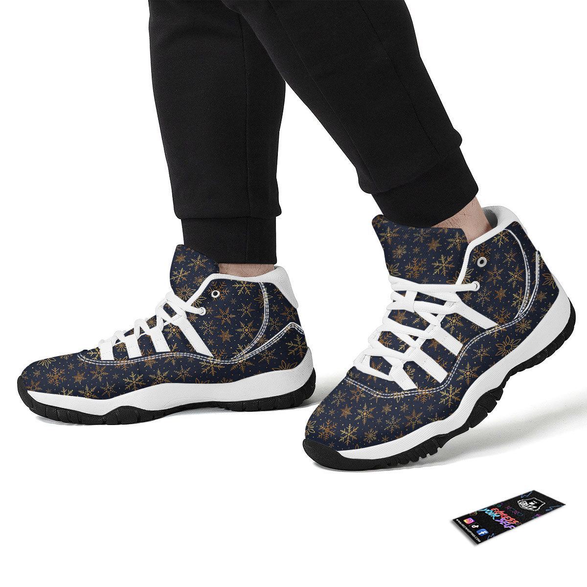 Snowflake Golden Print White Bball Shoes-grizzshop