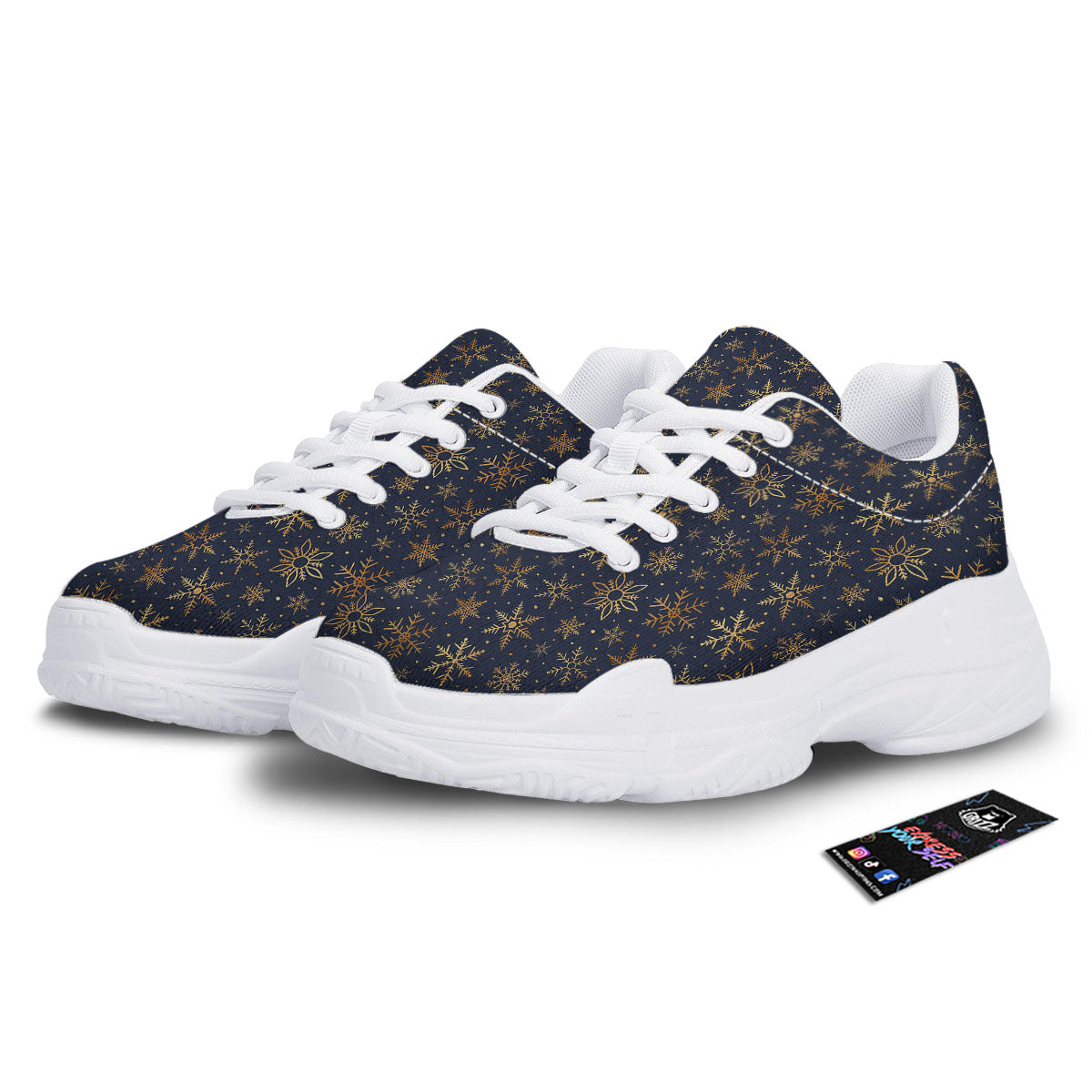 Snowflake Golden Print White Chunky Shoes-grizzshop