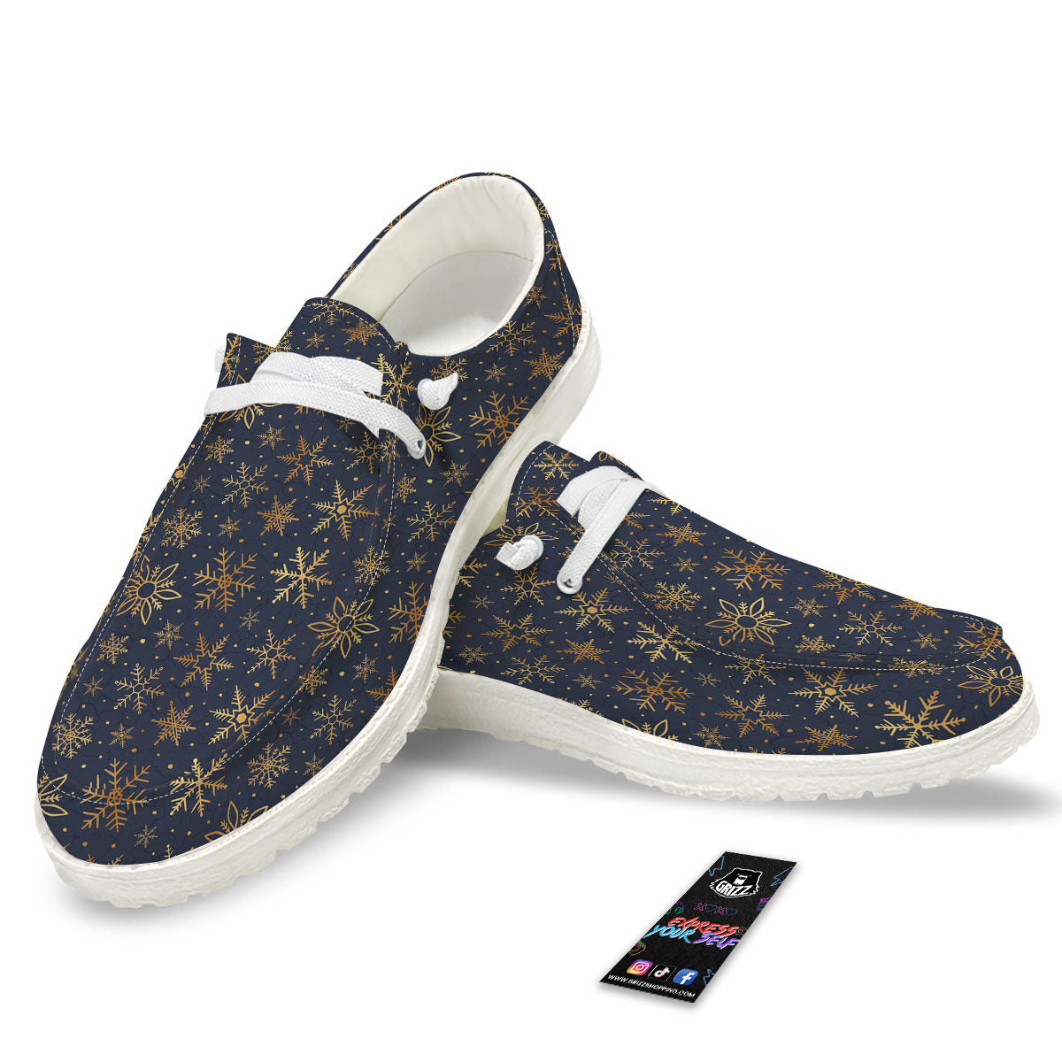 Snowflake Golden Print White Loafers-grizzshop
