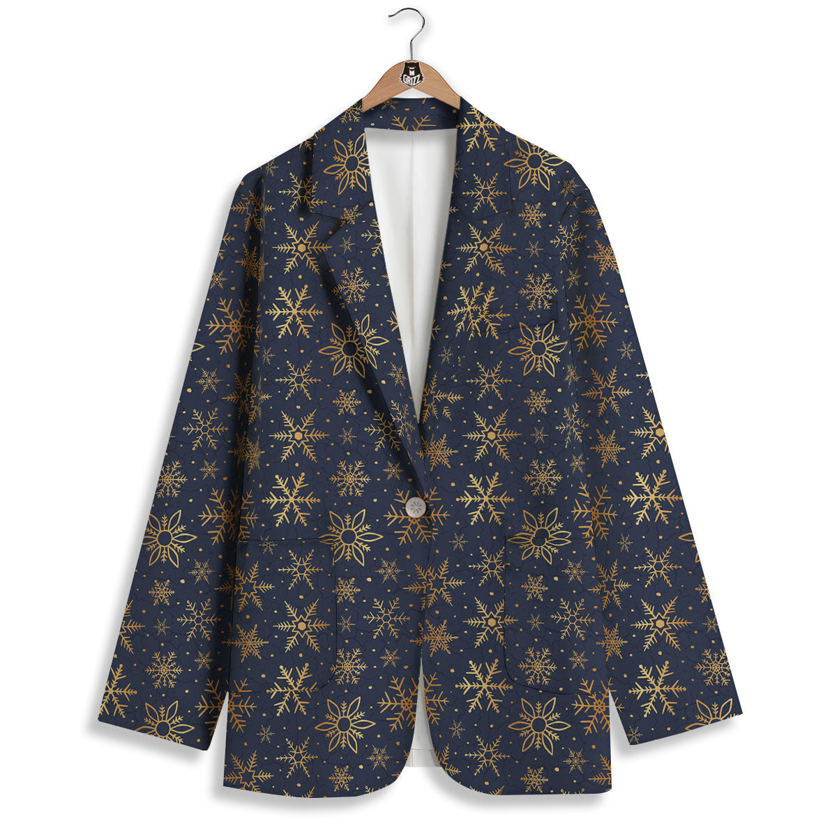 Snowflake Golden Print Women's Blazer-grizzshop