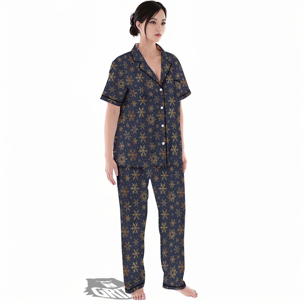 Snowflake Golden Print Women's Pajamas Set-grizzshop