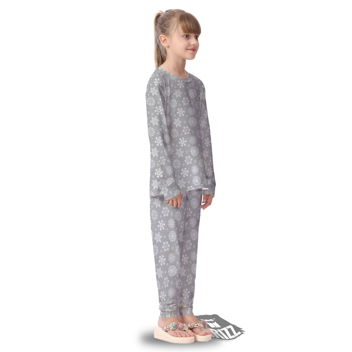 Snowflake Grey And White Print Pattern Kid's Pajamas-grizzshop