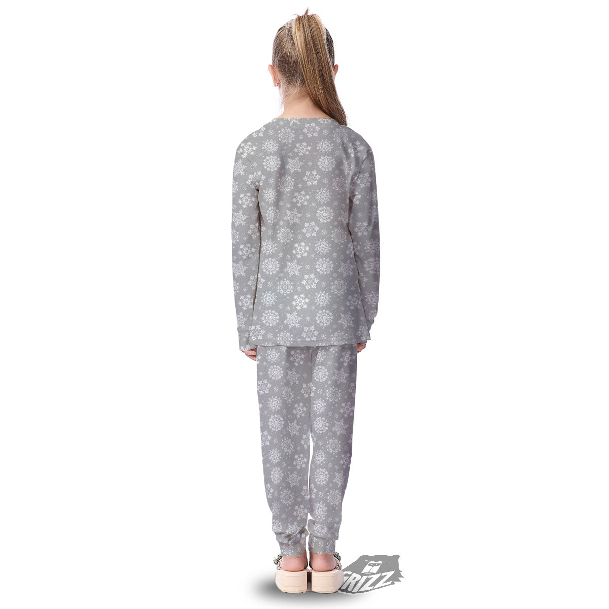 Snowflake Grey And White Print Pattern Kid's Pajamas-grizzshop