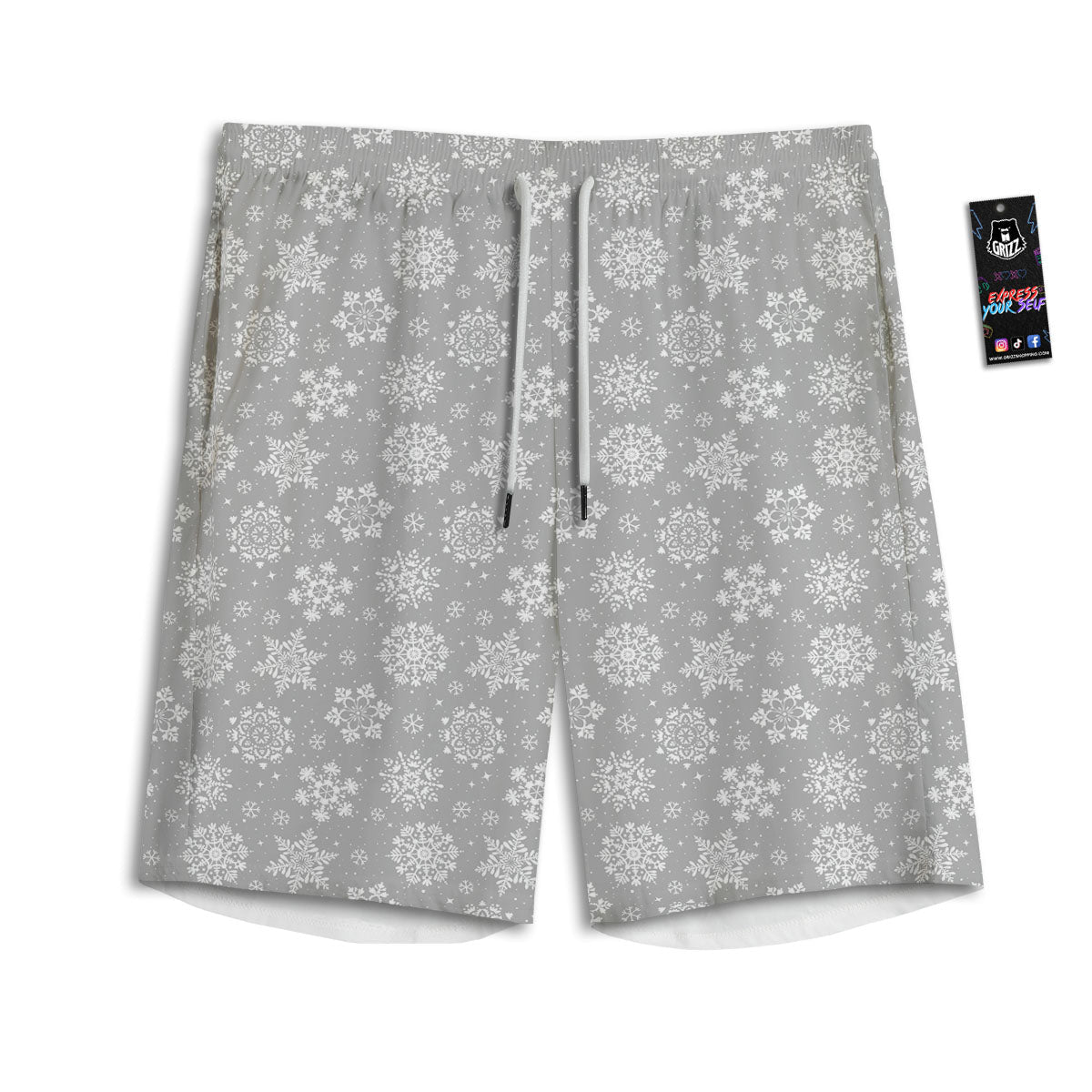 Snowflake Grey And White Print Pattern Men's Athletic Shorts