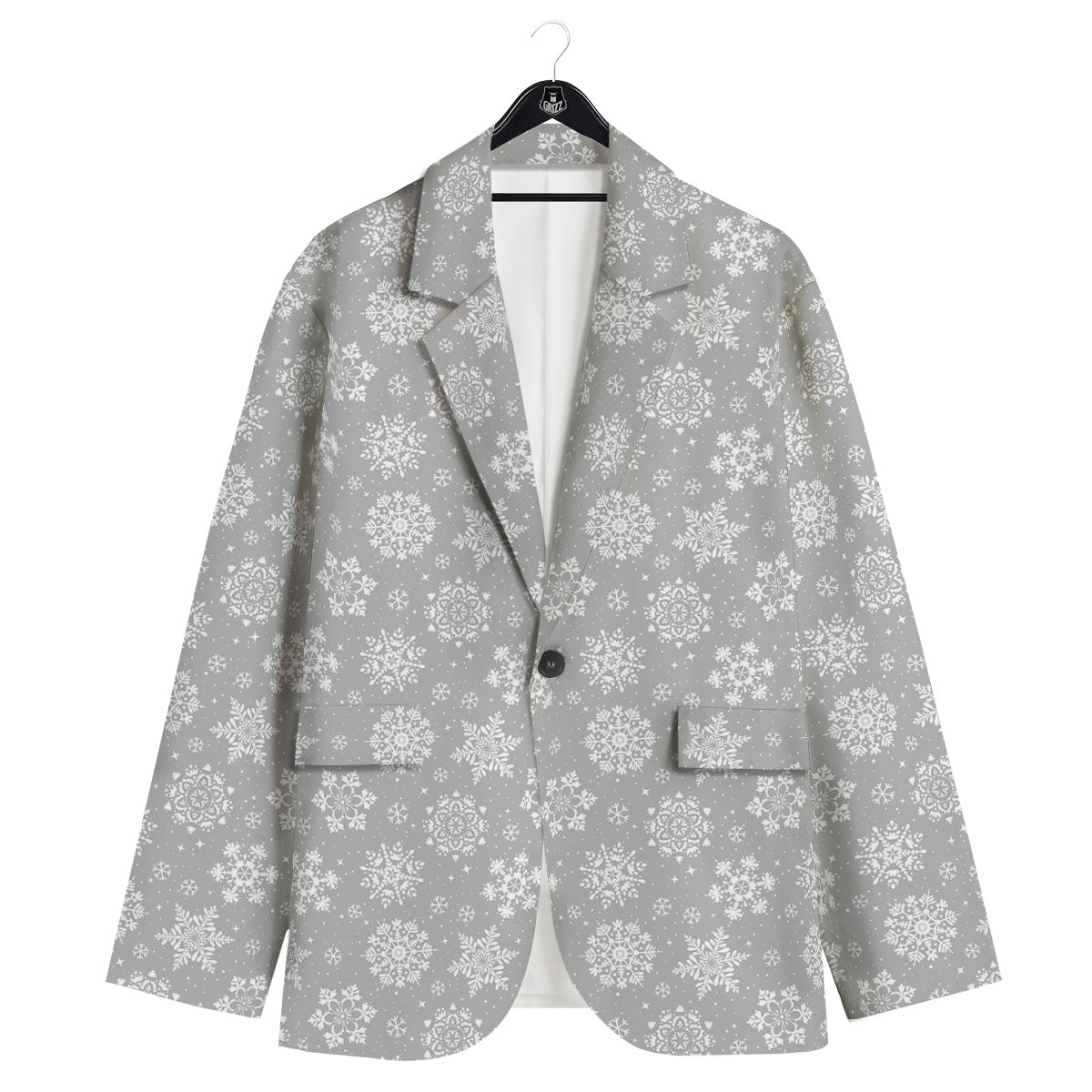 Snowflake Grey And White Print Pattern Men's Sport Coat-grizzshop