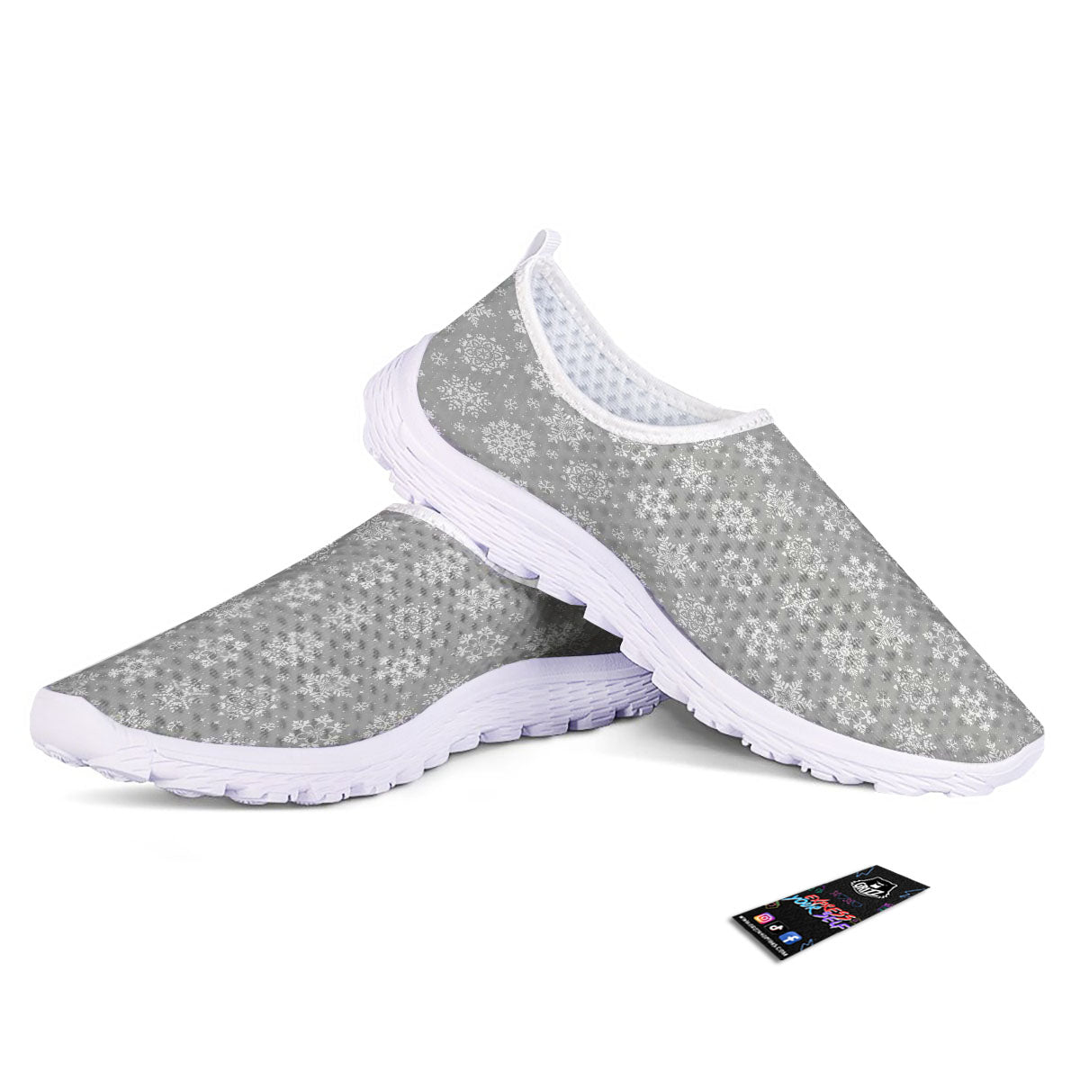 Snowflake Grey And White Print Pattern Nurse Shoes-grizzshop