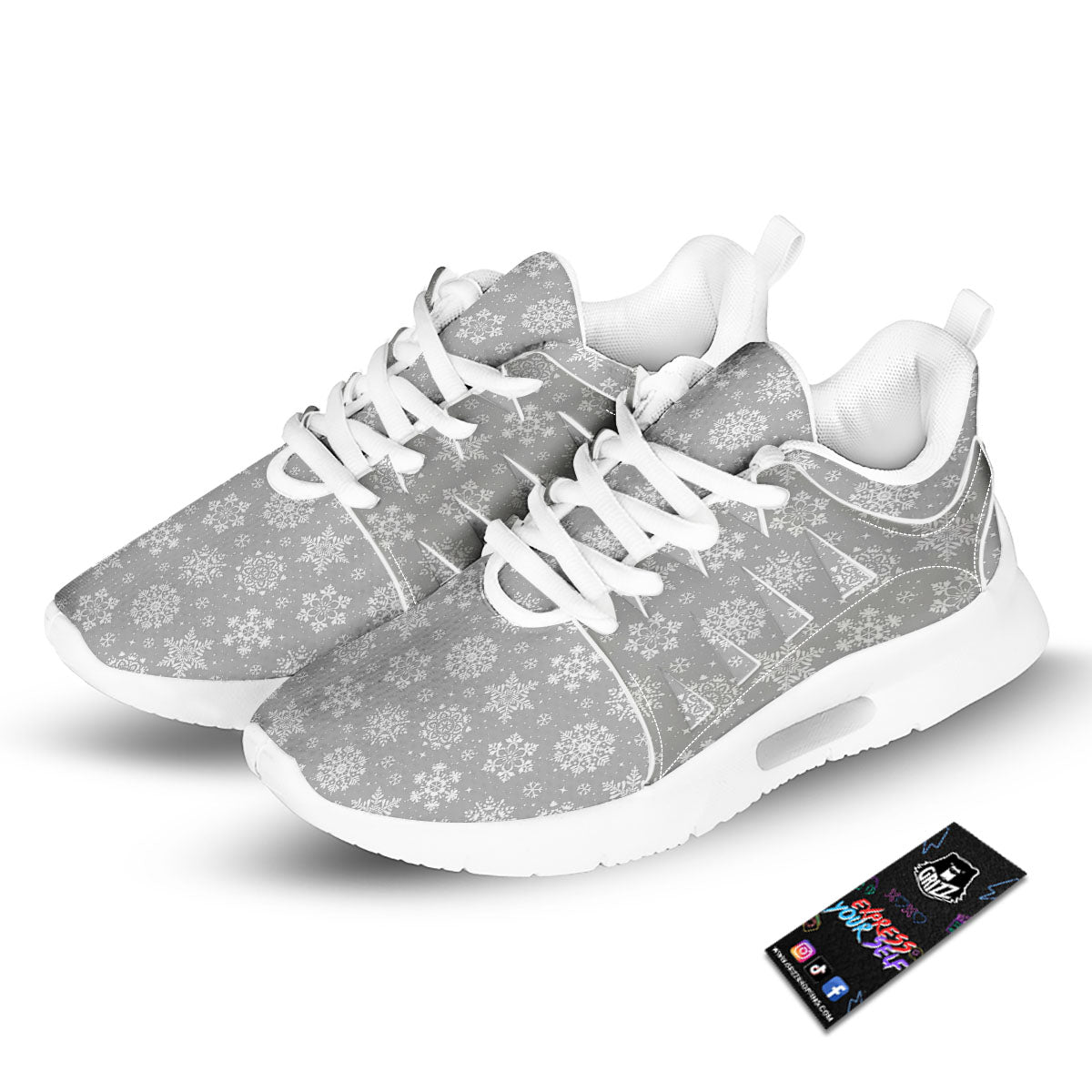 Snowflake Grey And White Print Pattern Tennis Shoes-grizzshop