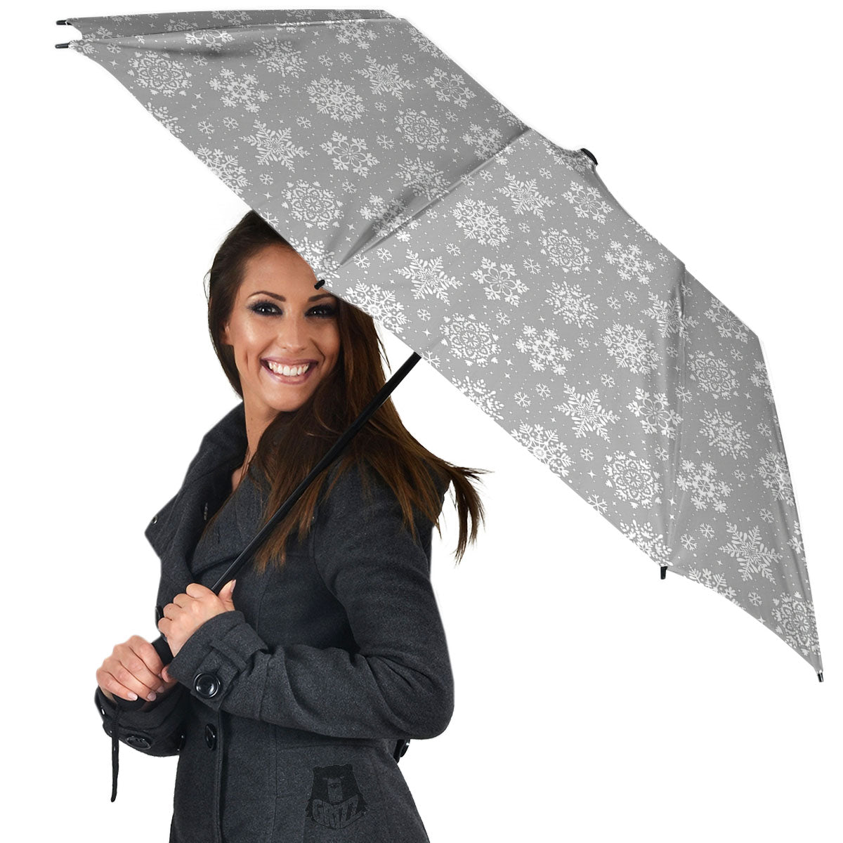 Snowflake Grey And White Print Pattern Umbrella-grizzshop