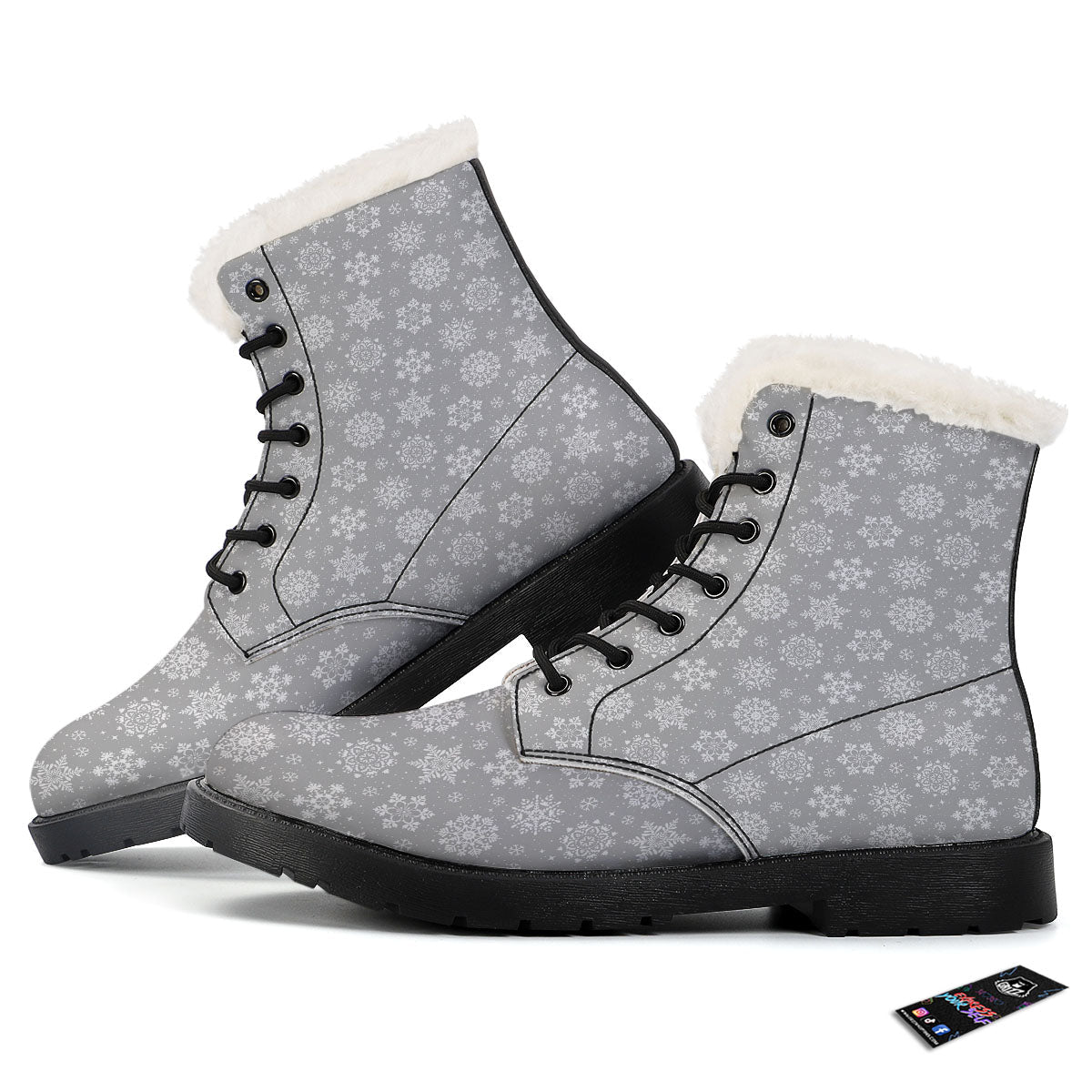Snowflake Grey And White Print Pattern Winter Boots-grizzshop