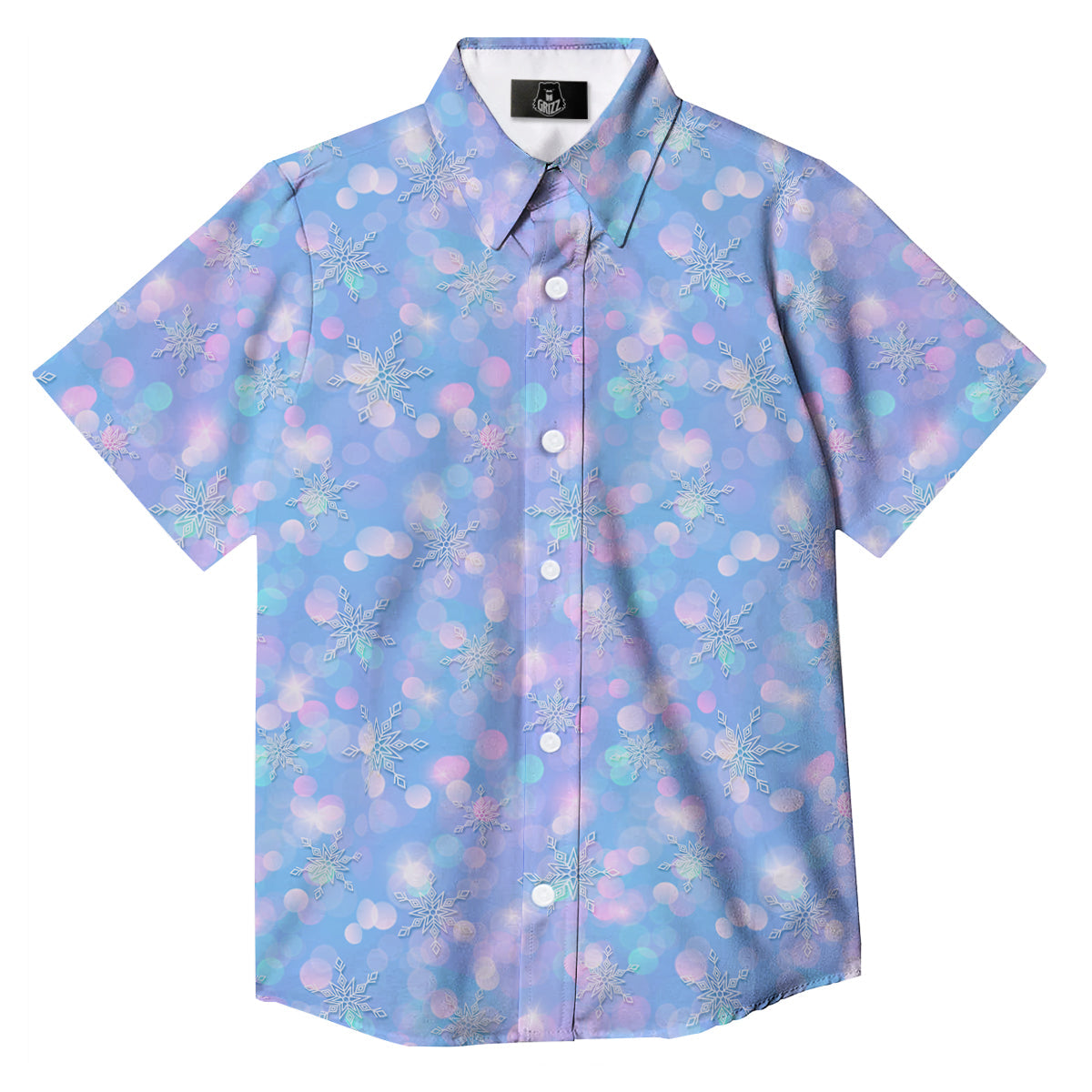 Snowflake Pastel Color Print Pattern Button Up Shirt