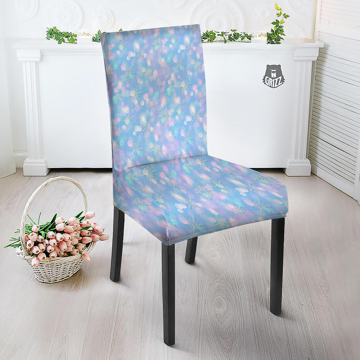 Snowflake Pastel Color Print Pattern Dining Chair Slipcover-grizzshop
