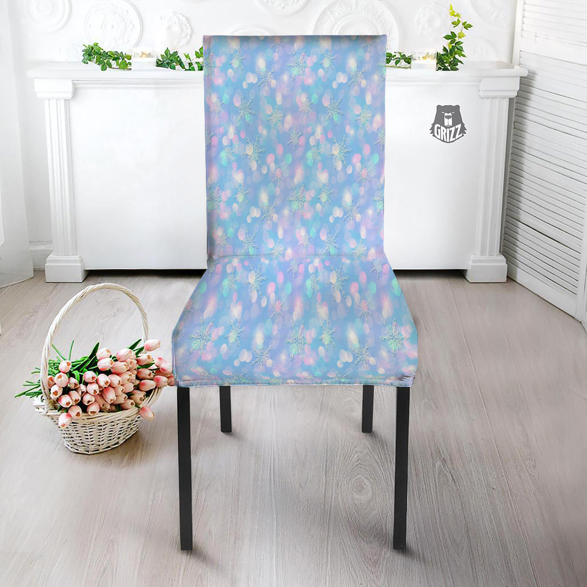Snowflake Pastel Color Print Pattern Dining Chair Slipcover-grizzshop