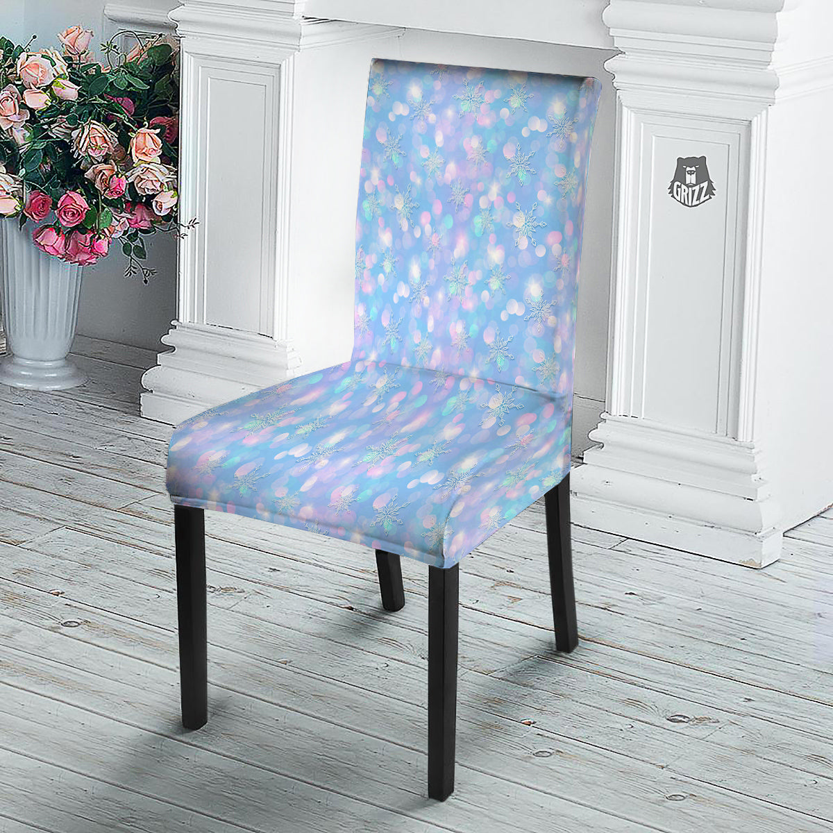 Snowflake Pastel Color Print Pattern Dining Chair Slipcover-grizzshop