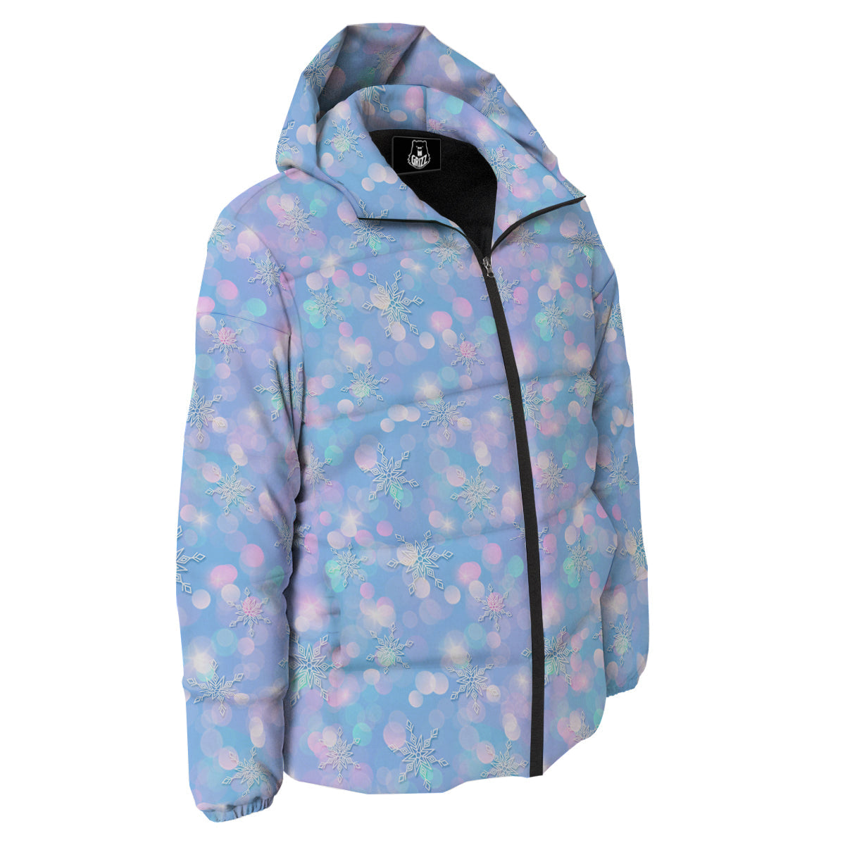 Snowflake Pastel Color Print Pattern Down Jacket-grizzshop