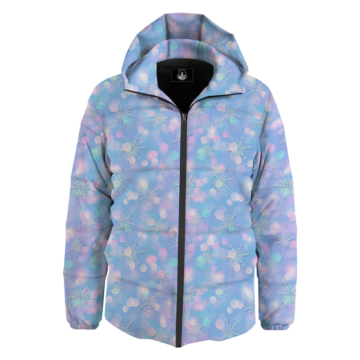 Snowflake Pastel Color Print Pattern Down Jacket-grizzshop