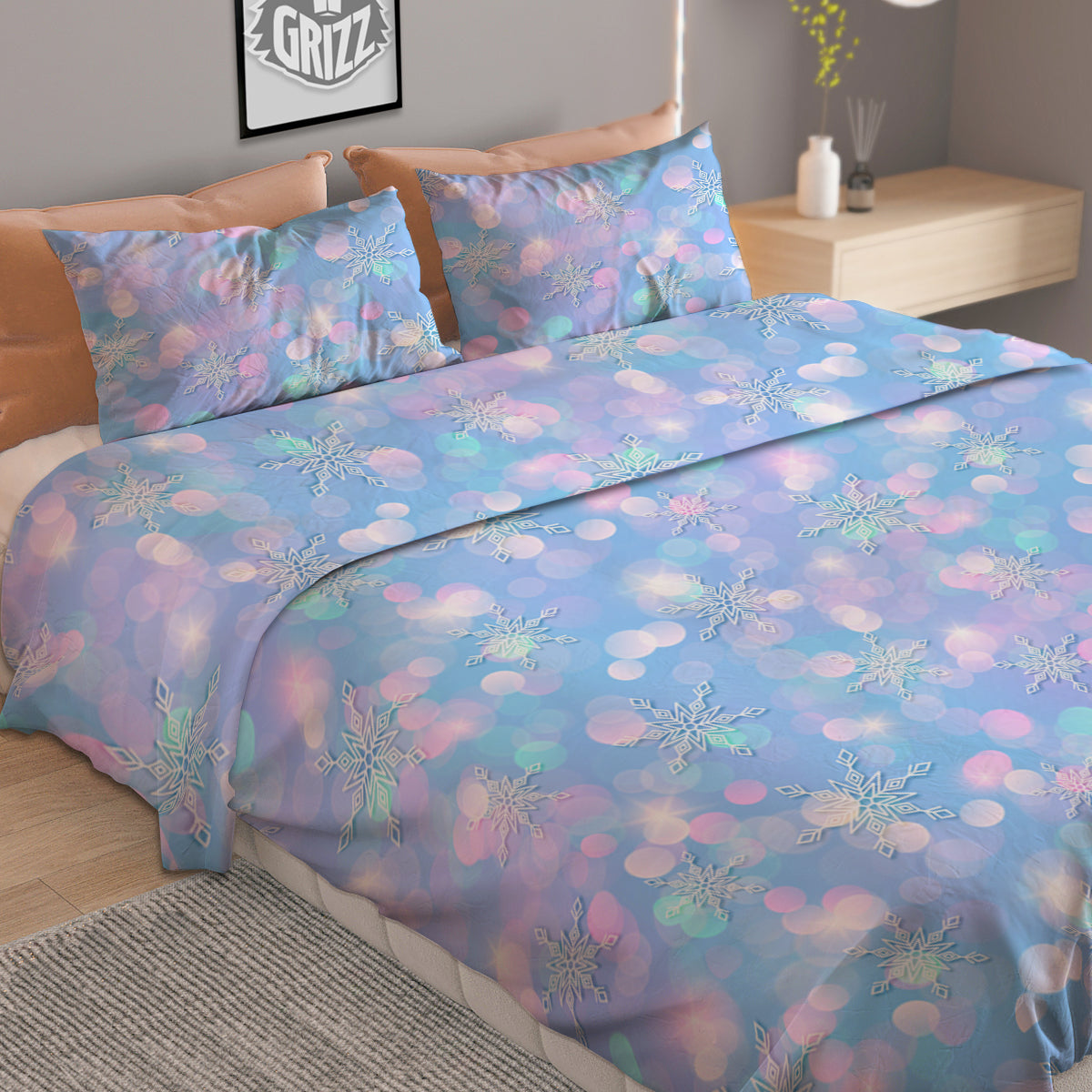 Snowflake Pastel Color Print Pattern Duvet Cover Bedding Set