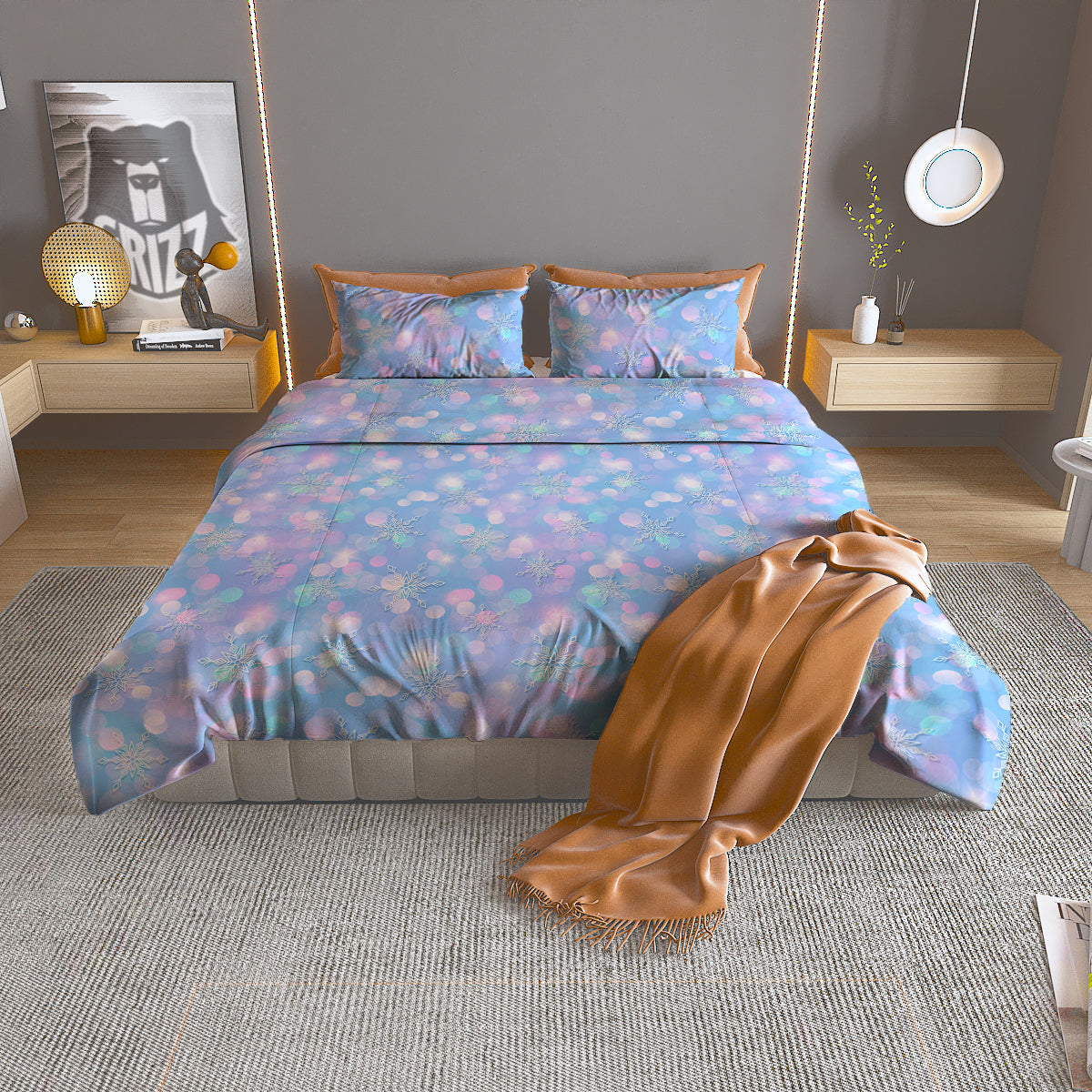 Snowflake Pastel Color Print Pattern Duvet Cover Bedding Set