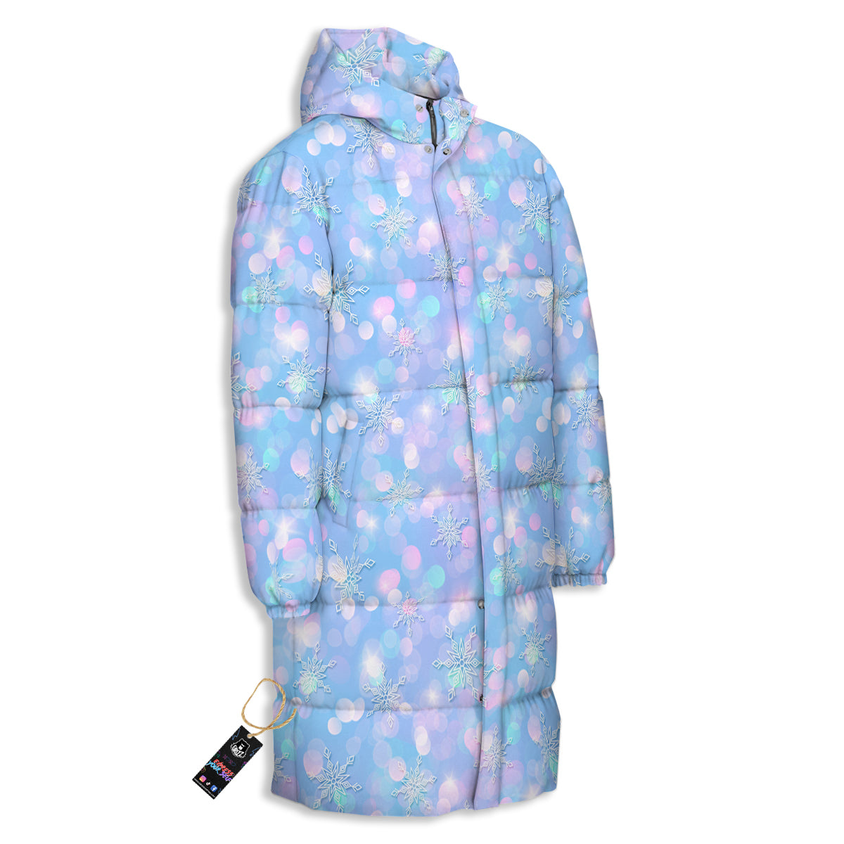 Snowflake Pastel Color Print Pattern Long Down Jacket-grizzshop