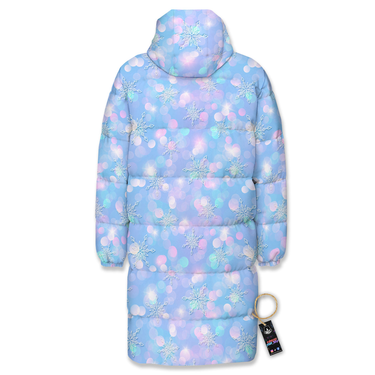 Snowflake Pastel Color Print Pattern Long Down Jacket-grizzshop