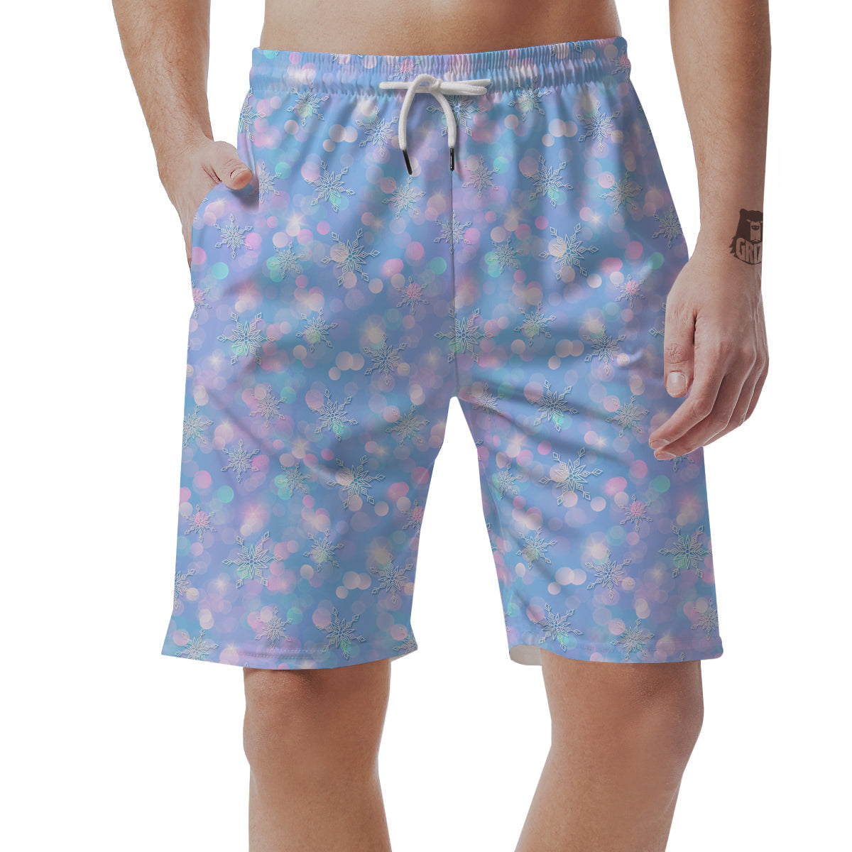 Snowflake Pastel Color Print Pattern Men's Shorts-grizzshop