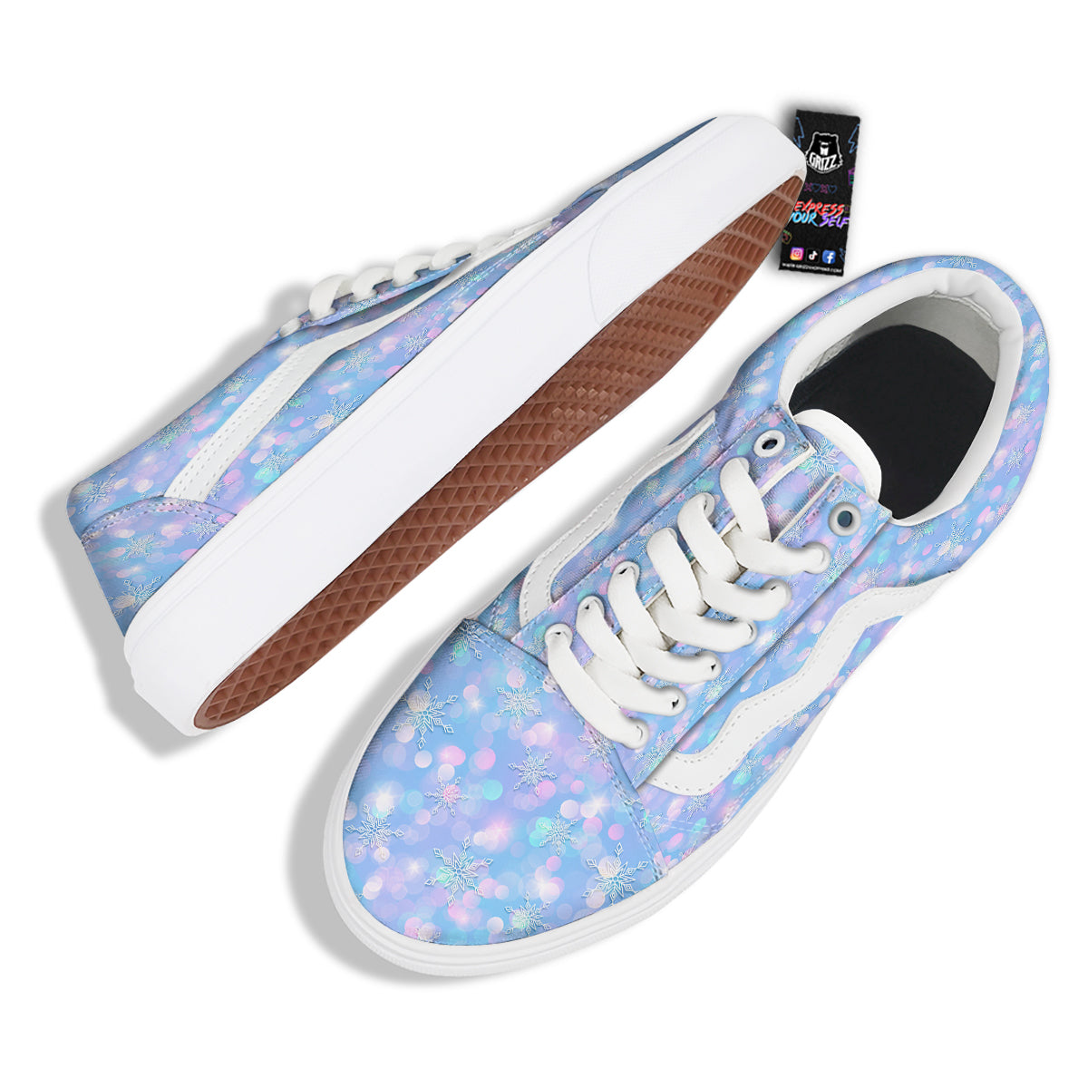 Snowflake Pastel Color Print Pattern Skate Shoes-grizzshop