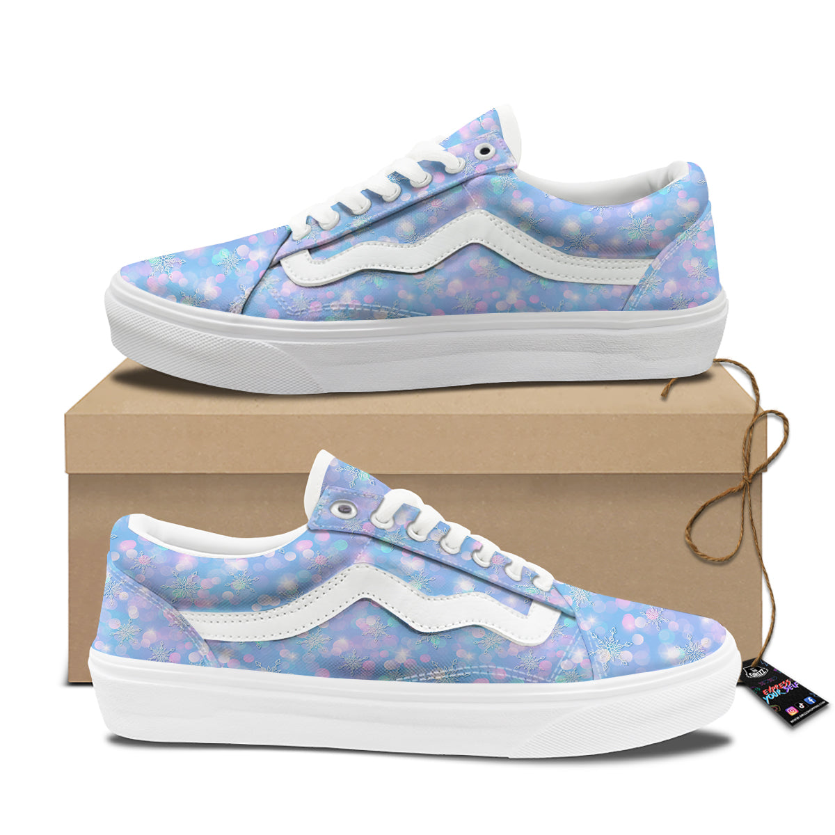 Snowflake Pastel Color Print Pattern Skate Shoes-grizzshop