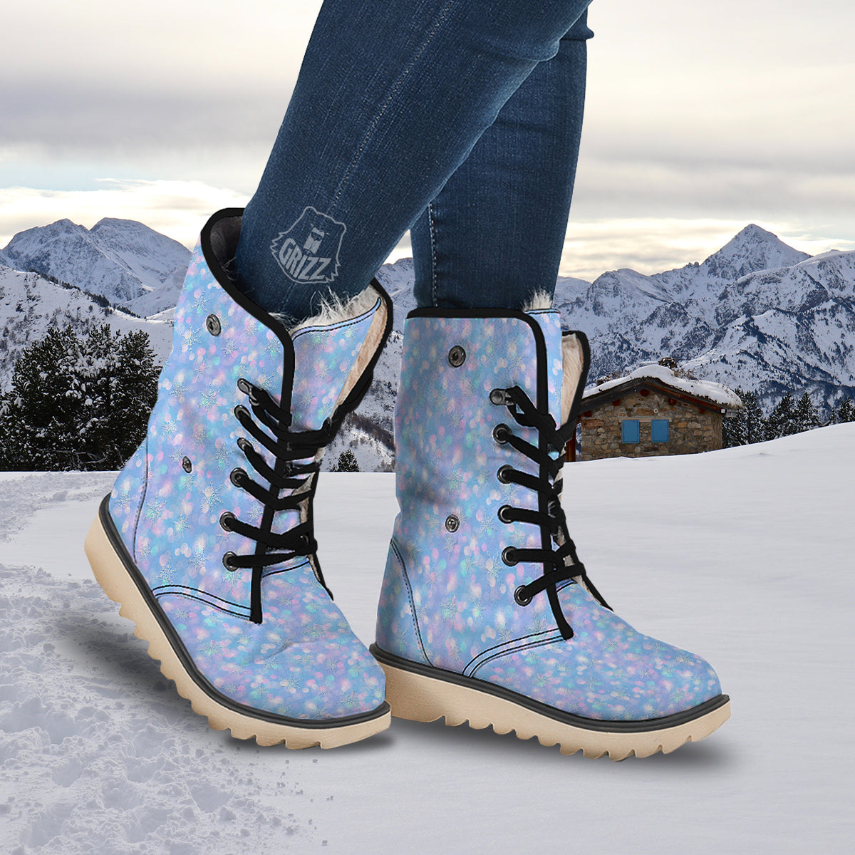 Snowflake Pastel Color Print Pattern Snow Boots-grizzshop