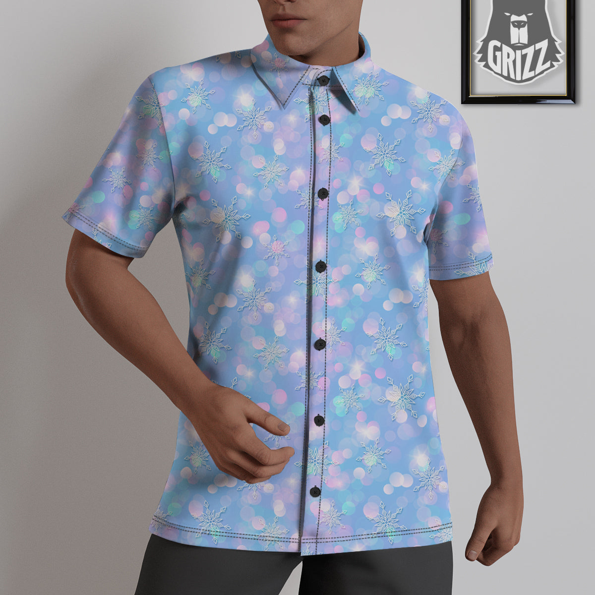 Snowflake Pastel Color Print Pattern Untucked Shirts-grizzshop