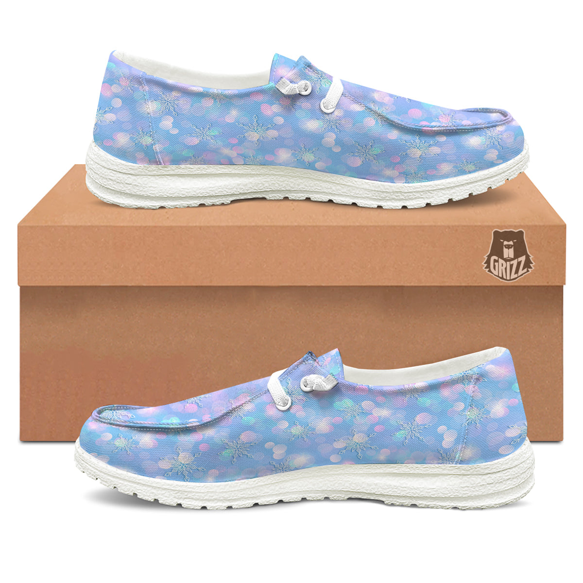 Snowflake Pastel Color Print Pattern White Loafers-grizzshop