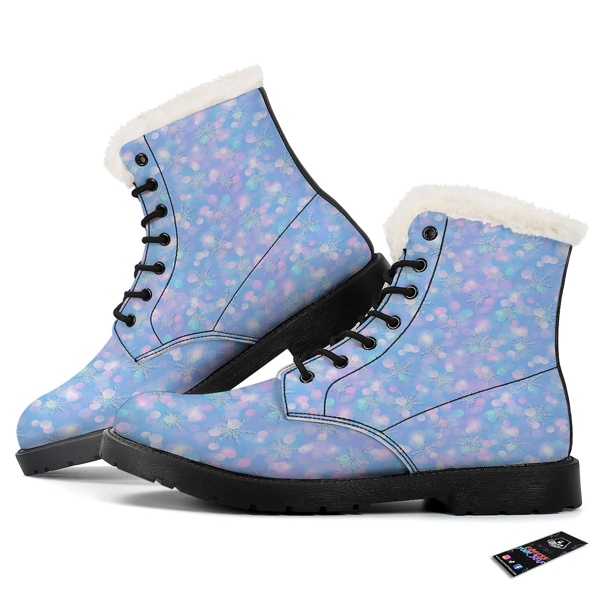 Snowflake Pastel Color Print Pattern Winter Boots-grizzshop