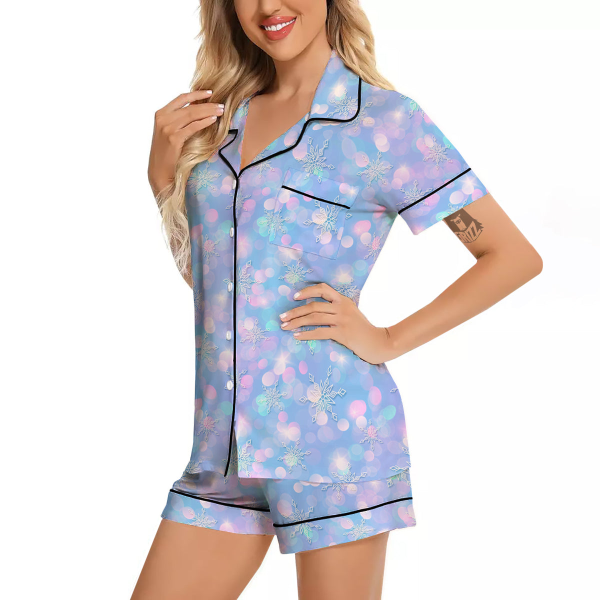 Snowflake Pastel Color Print Pattern Women Silk Pajamas-grizzshop