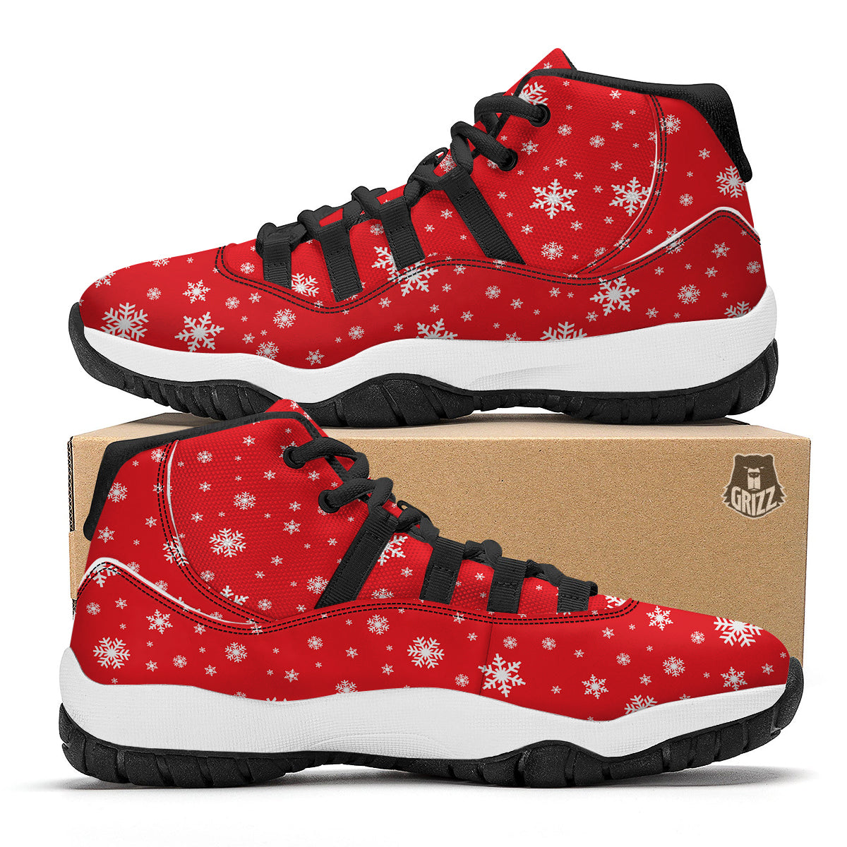 Snowflake Print Pattern Black Bball Shoes-grizzshop