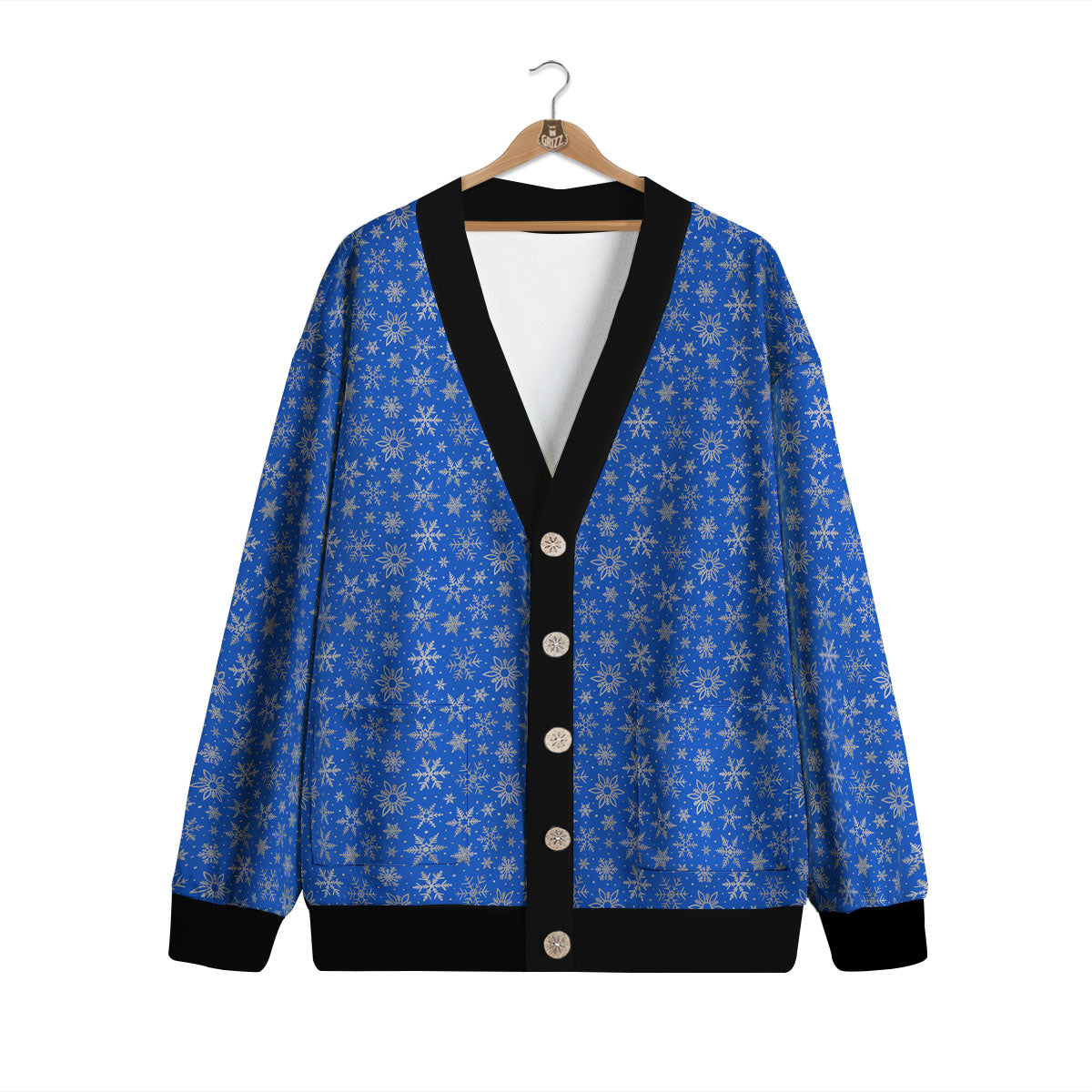 Snowflake Silver And Blue Print Pattern Cardigan-grizzshop