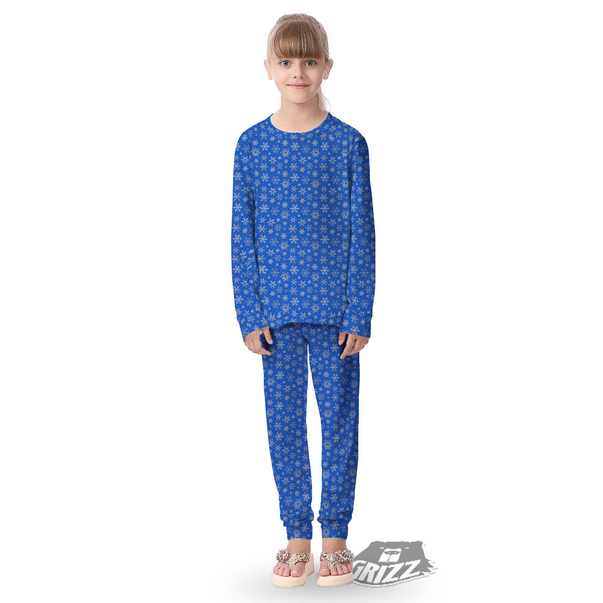 Snowflake Silver And Blue Print Pattern Kid's Pajamas-grizzshop