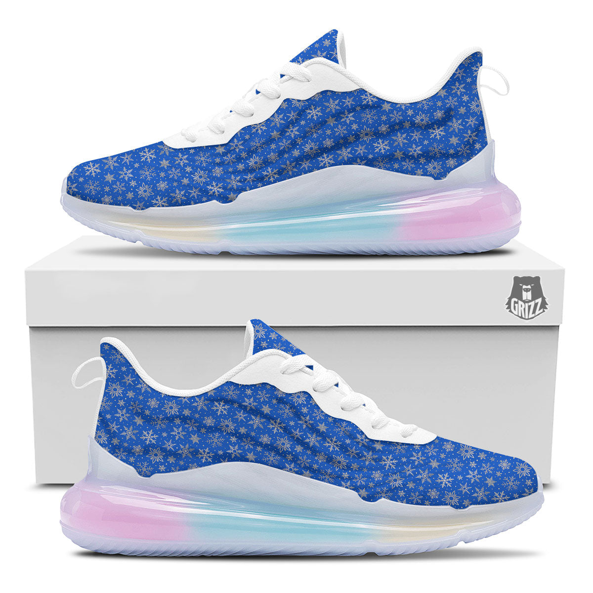 Snowflake Silver And Blue Print Pattern Running Sneakers-grizzshop