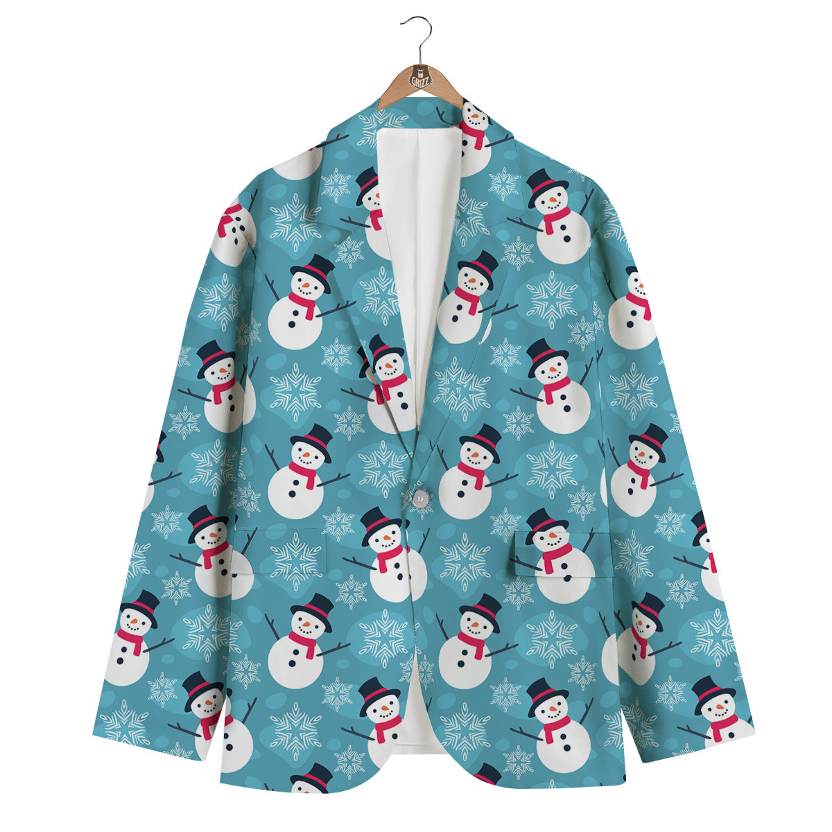 Snowflake Snowman Pattern Print Men's Blazer-grizzshop