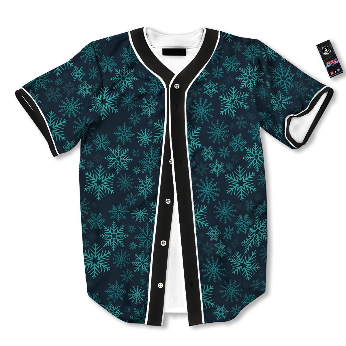 Snowflake Turquoise Print Pattern Baseball Jersey-grizzshop