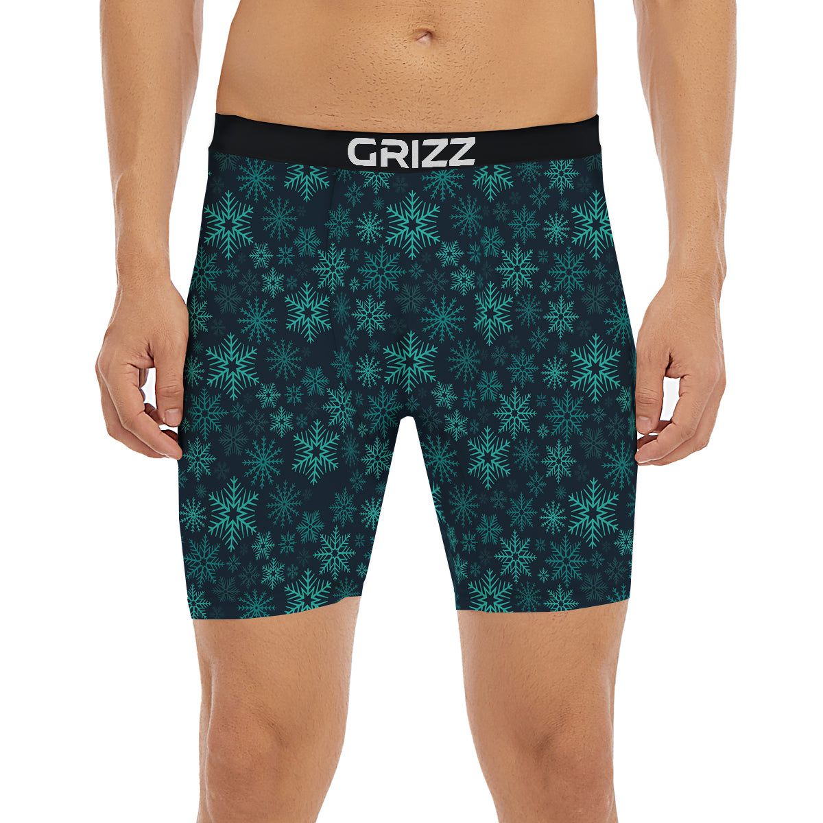 Snowflake Turquoise Print Pattern Boxer Briefs-grizzshop