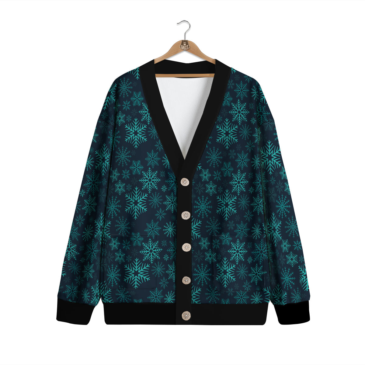 Snowflake Turquoise Print Pattern Cardigan-grizzshop