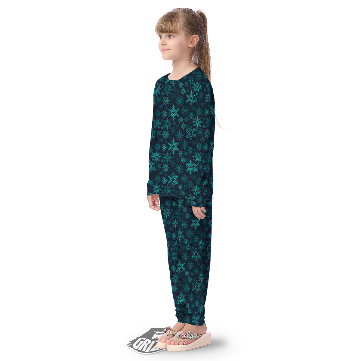 Snowflake Turquoise Print Pattern Kid's Pajamas-grizzshop