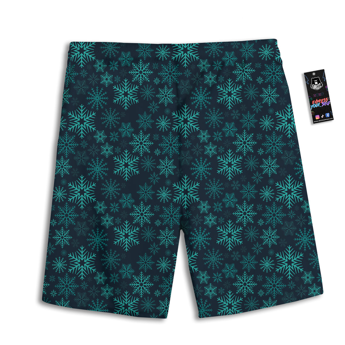 Snowflake Turquoise Print Pattern Men's Athletic Shorts