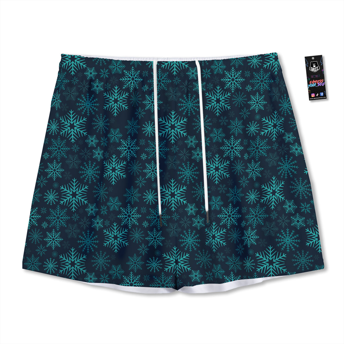 Snowflake Turquoise Print Pattern Mesh Shorts