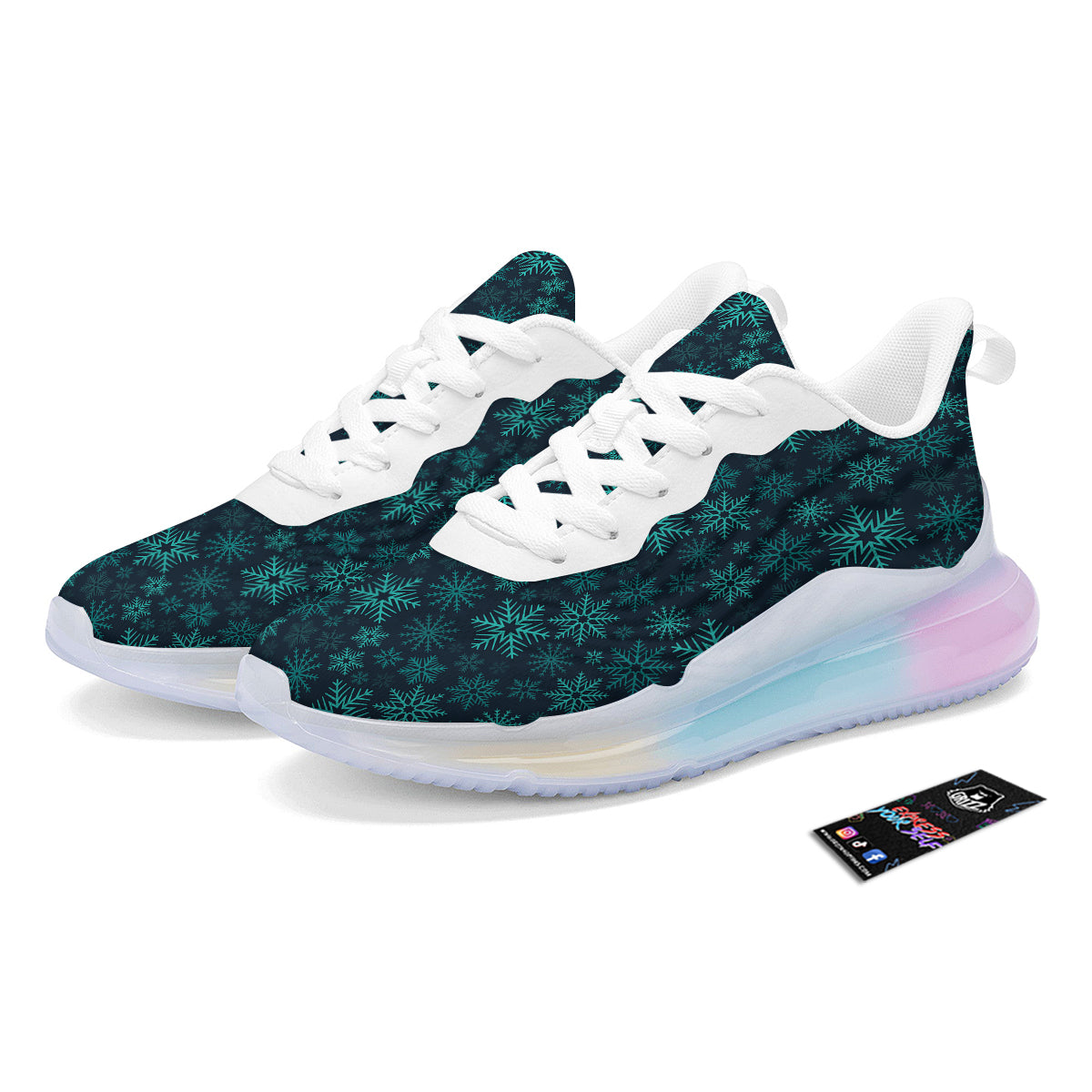 Snowflake Turquoise Print Pattern Running Sneakers-grizzshop