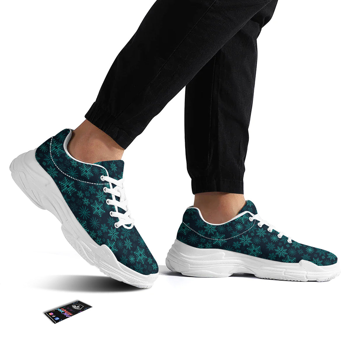 Snowflake Turquoise Print Pattern White Chunky Shoes-grizzshop