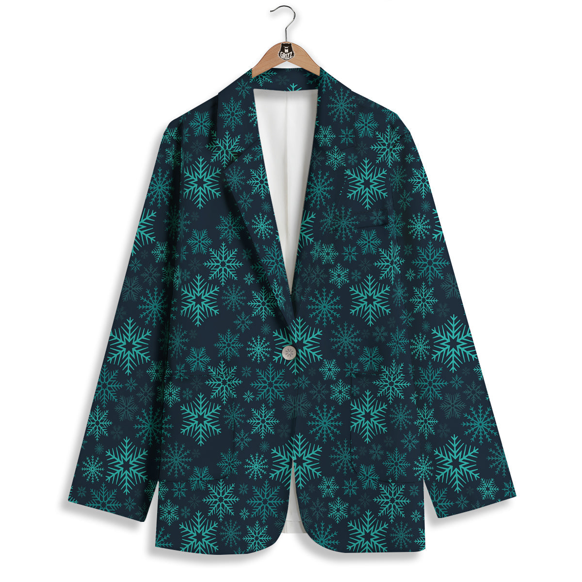 Snowflake Turquoise Print Pattern Women's Blazer-grizzshop