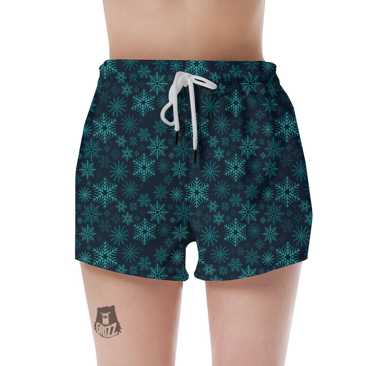 Snowflake Turquoise Print Pattern Women's Shorts-grizzshop
