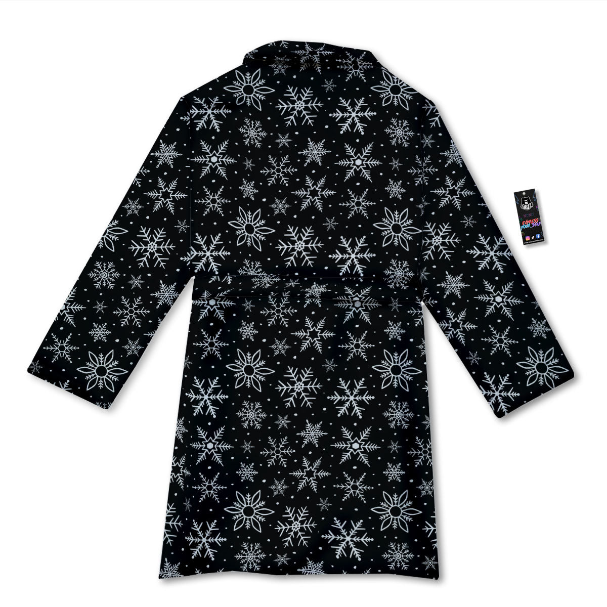 Snowflake White And Black Print Pattern Bathrobe-grizzshop