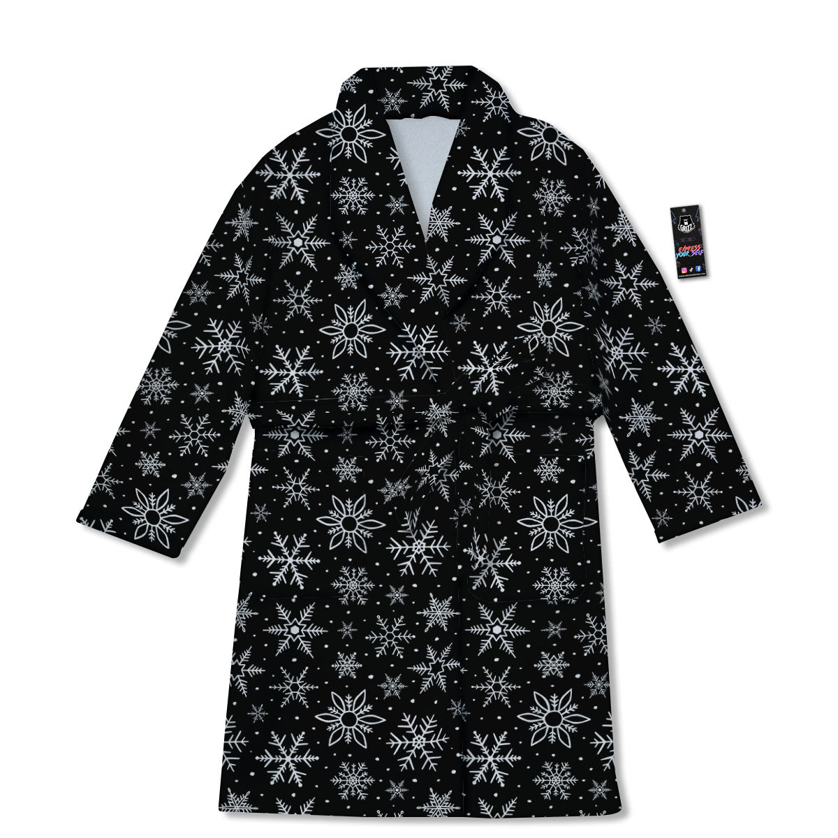 Snowflake White And Black Print Pattern Bathrobe-grizzshop